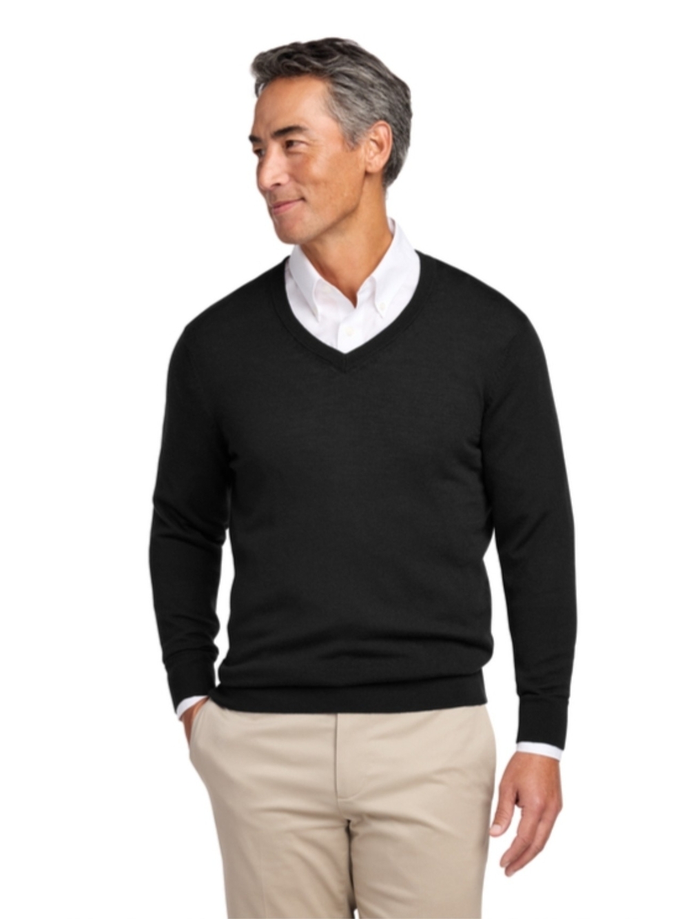 Brooks Brothers Sweater Mens Black Extra Fine Italian Merino Wool
